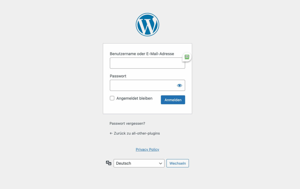 Login Bereich für den WordPress Admin Zugang
